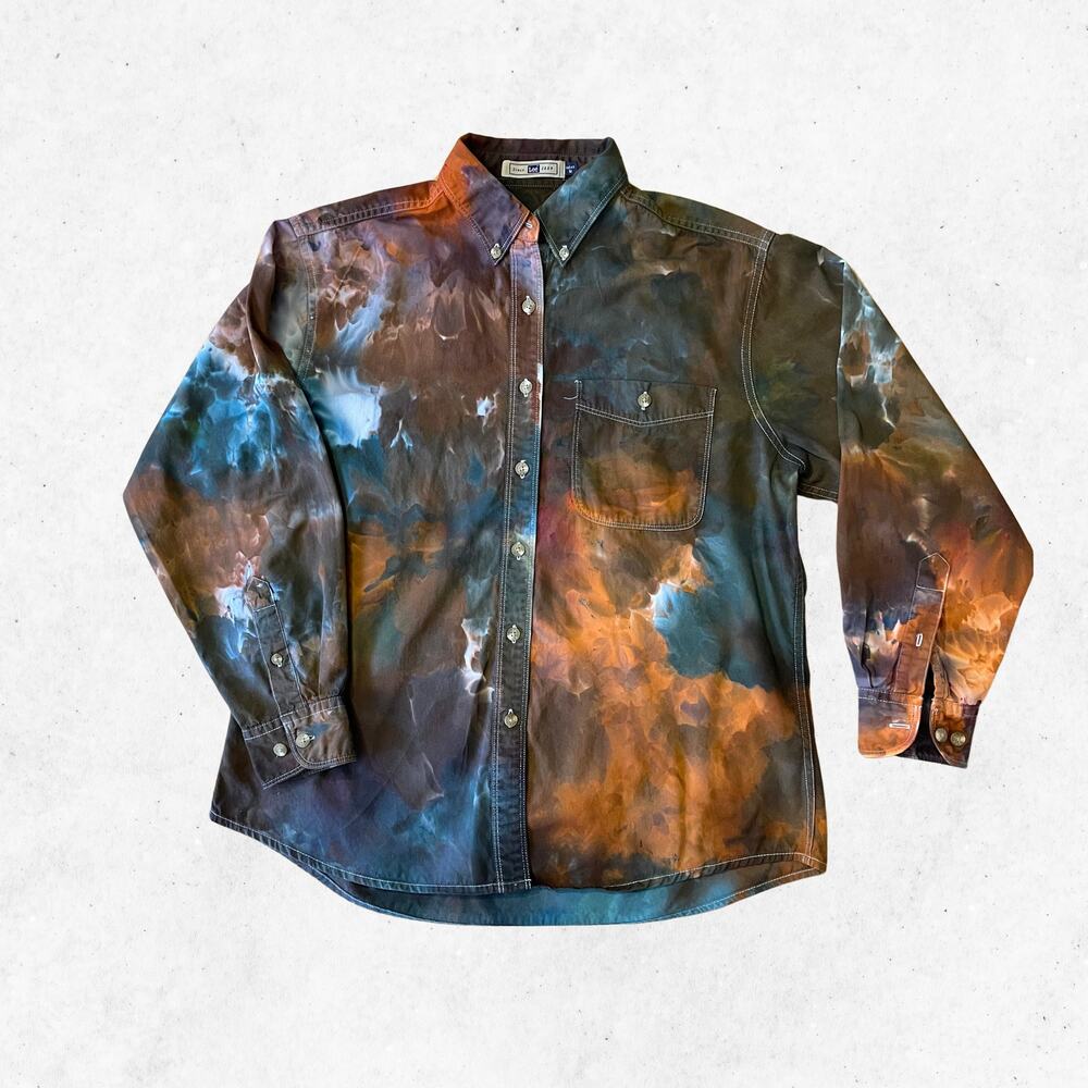 Ice Dyed Long-sleeve Button-up - Earthy Fall Winter Boho (Women's Medium)